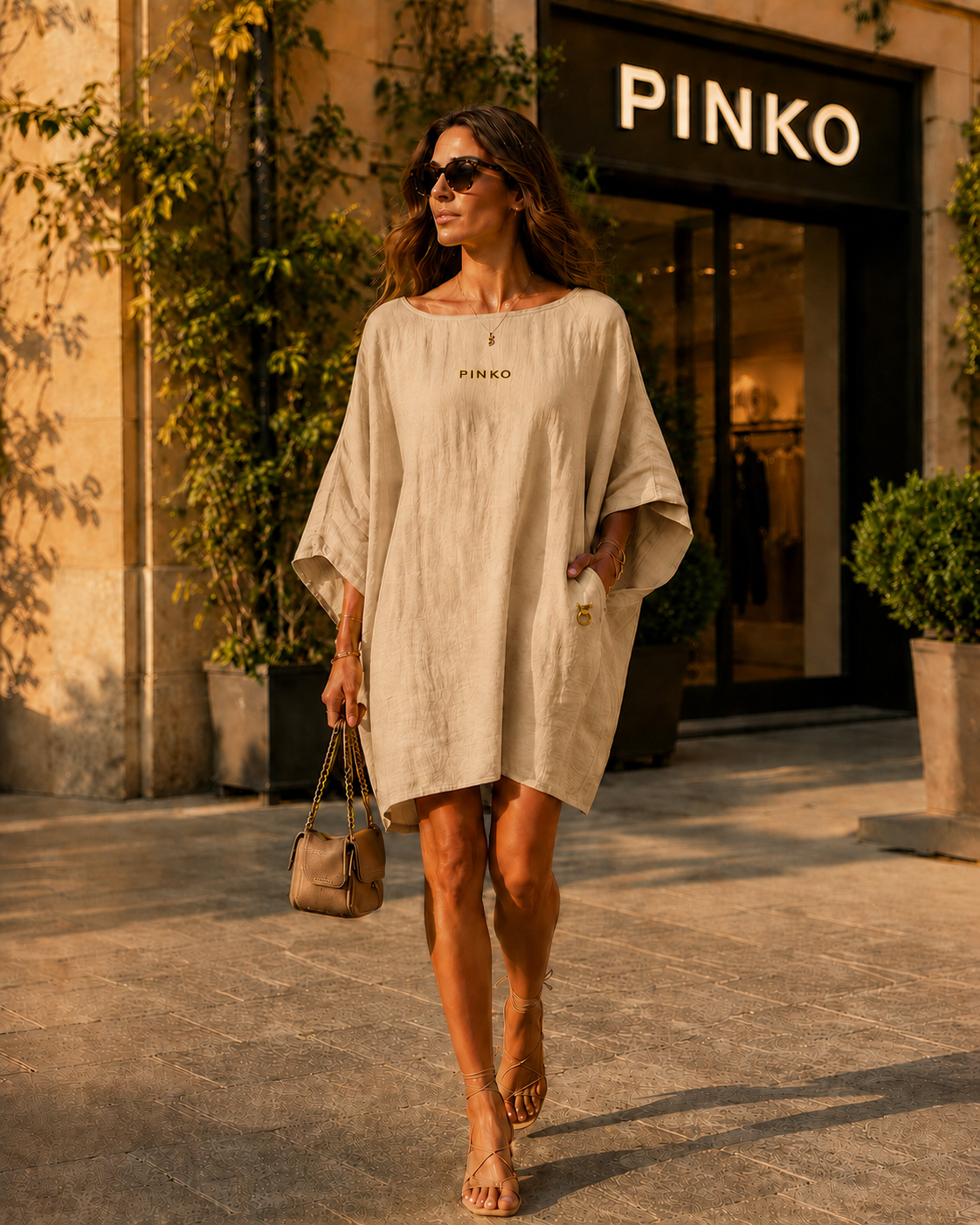 PINKO - Abito midi scollo Bardot morbido
